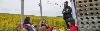 Photo de quatre femmes au milieu des vignes